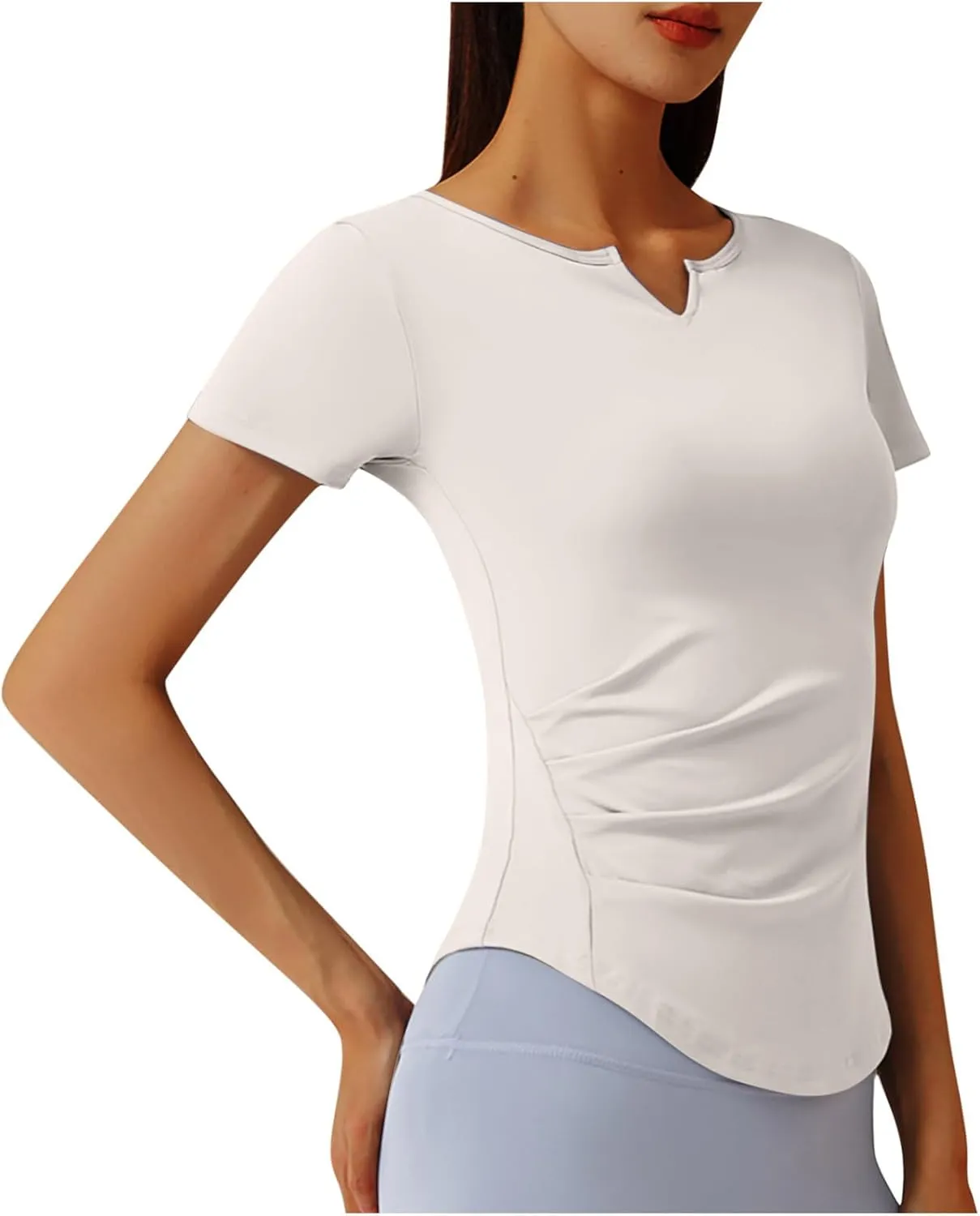 Workout Tops for Women UPF 50  Yoga Shirts Short Sleeve V Neck Golf Athletic Tops Running Gym Tee Slim Fit T-Shirts