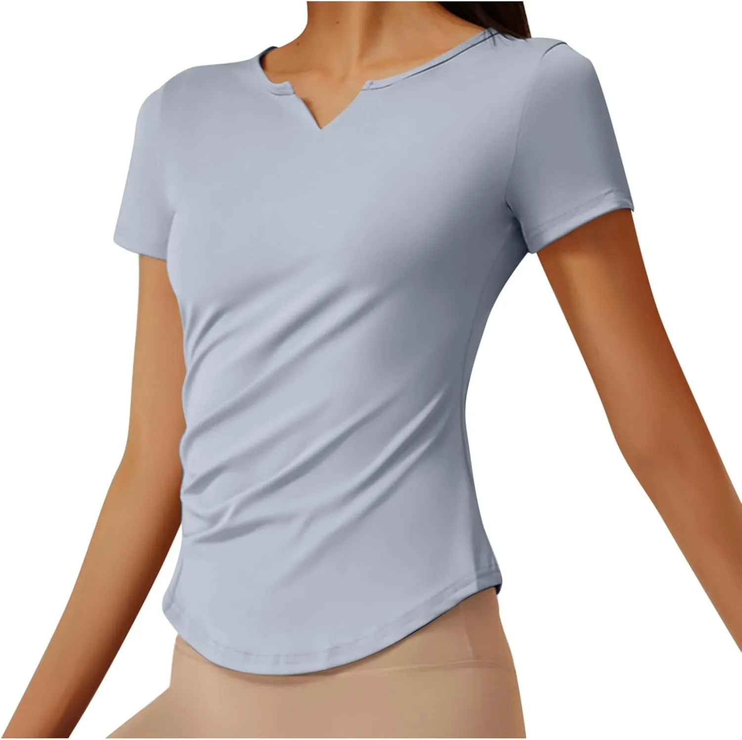 Workout Tops for Women UPF 50  Yoga Shirts Short Sleeve V Neck Golf Athletic Tops Running Gym Tee Slim Fit T-Shirts