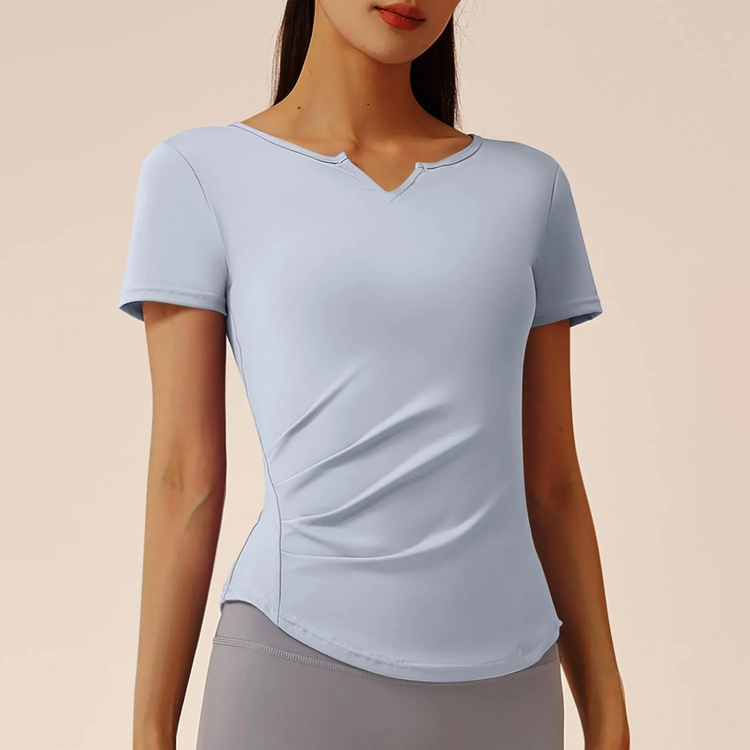 Workout Tops for Women UPF 50  Yoga Shirts Short Sleeve V Neck Golf Athletic Tops Running Gym Tee Slim Fit T-Shirts