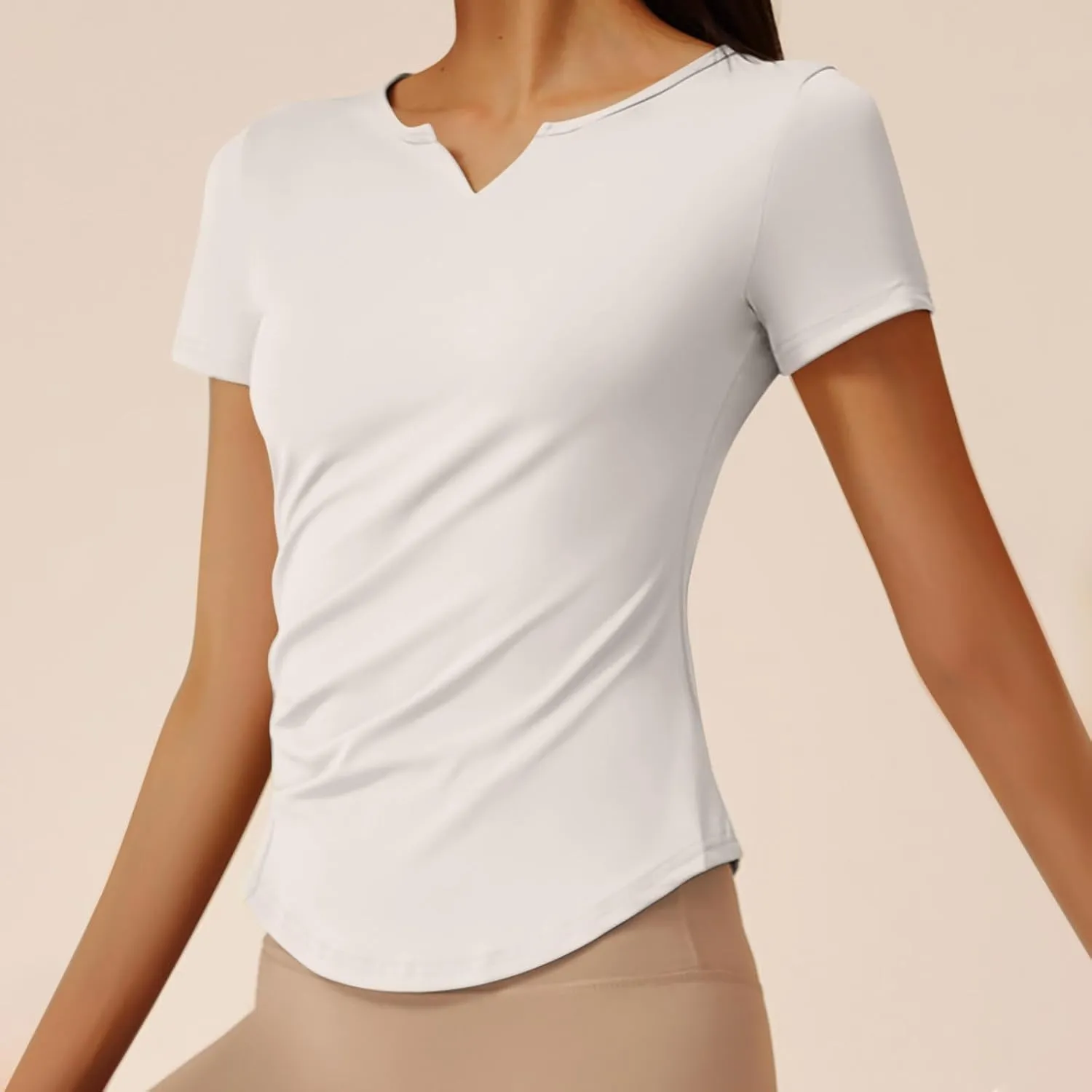 Workout Tops for Women UPF 50  Yoga Shirts Short Sleeve V Neck Golf Athletic Tops Running Gym Tee Slim Fit T-Shirts