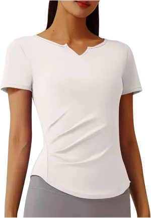 Workout Tops for Women UPF 50  Yoga Shirts Short Sleeve V Neck Golf Athletic Tops Running Gym Tee Slim Fit T-Shirts