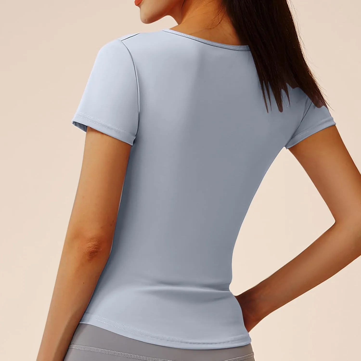 Workout Tops for Women UPF 50  Yoga Shirts Short Sleeve V Neck Golf Athletic Tops Running Gym Tee Slim Fit T-Shirts