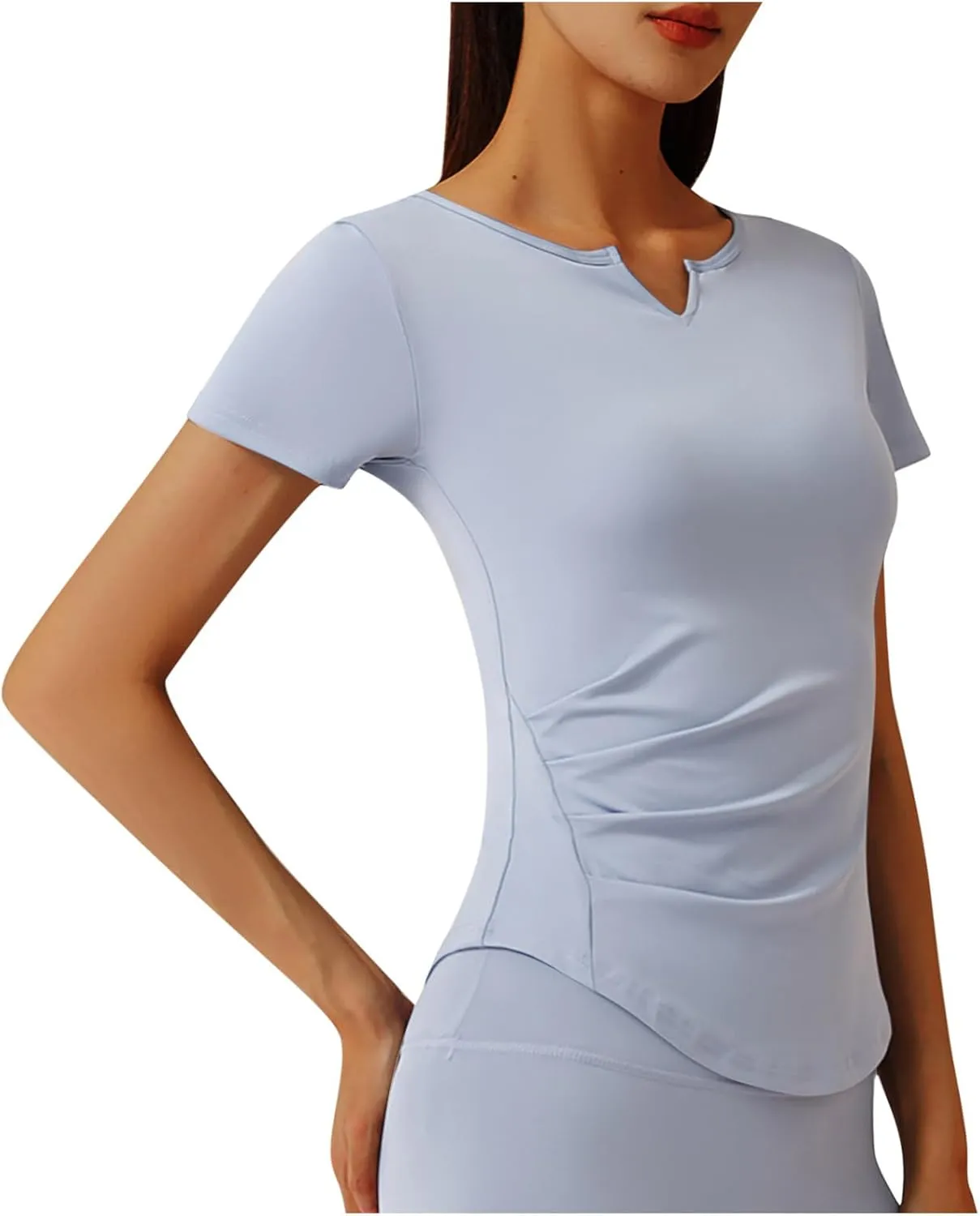 Workout Tops for Women UPF 50  Yoga Shirts Short Sleeve V Neck Golf Athletic Tops Running Gym Tee Slim Fit T-Shirts
