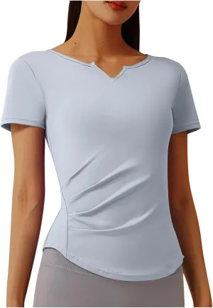 Workout Tops for Women UPF 50  Yoga Shirts Short Sleeve V Neck Golf Athletic Tops Running Gym Tee Slim Fit T-Shirts