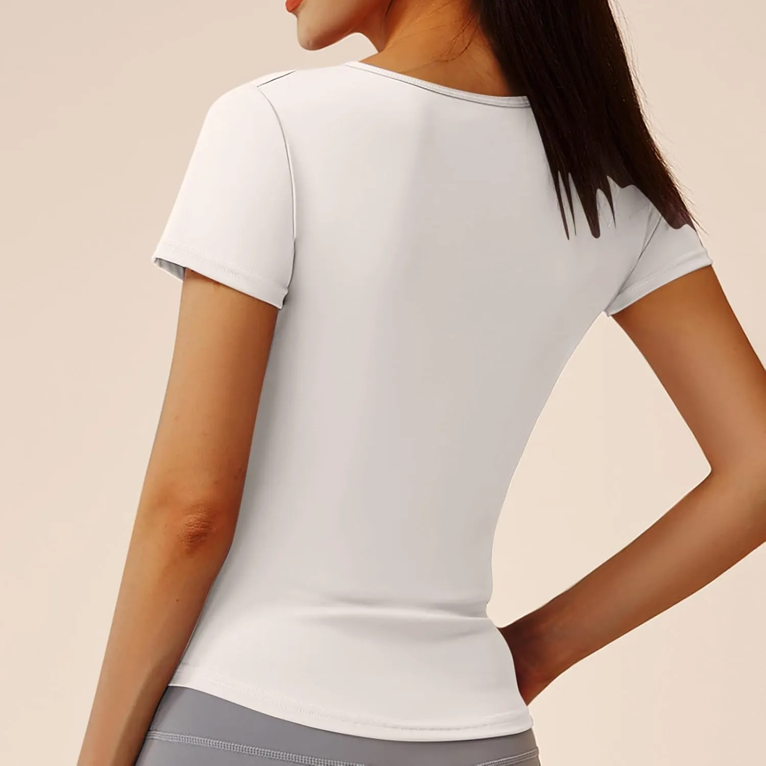 Workout Tops for Women UPF 50  Yoga Shirts Short Sleeve V Neck Golf Athletic Tops Running Gym Tee Slim Fit T-Shirts