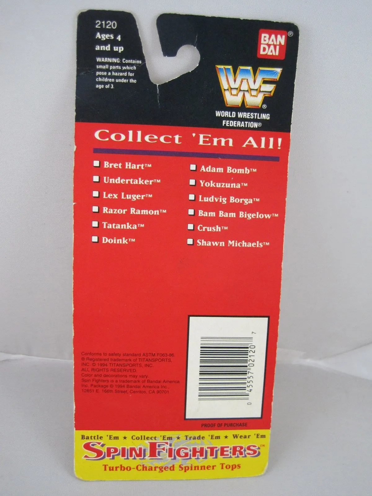 WWF Spin Fighters Bret Hart  & Adam Bomb 1994  by Bandai