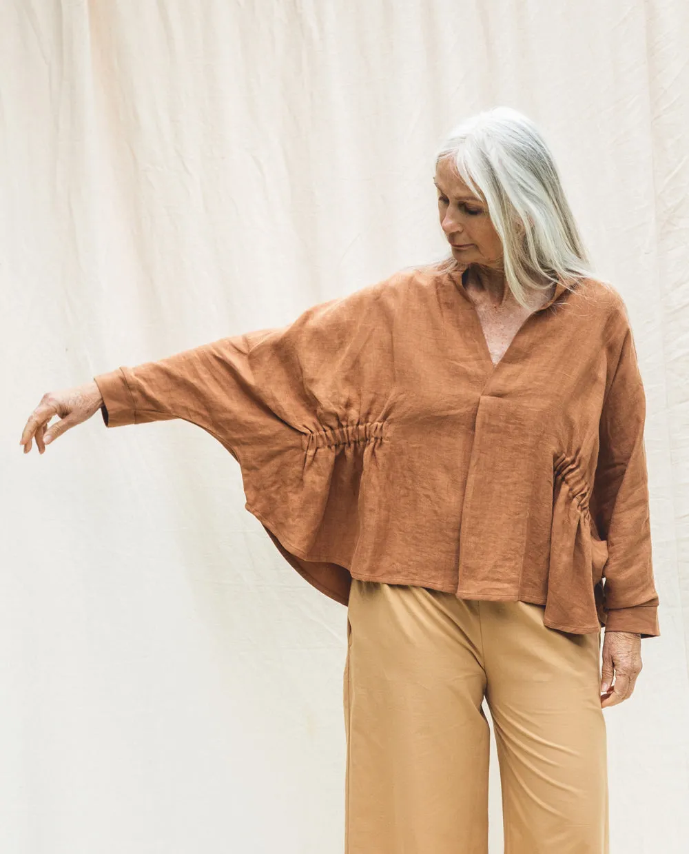 Ximena-May Organic Cotton & Linen Blouse In Tan