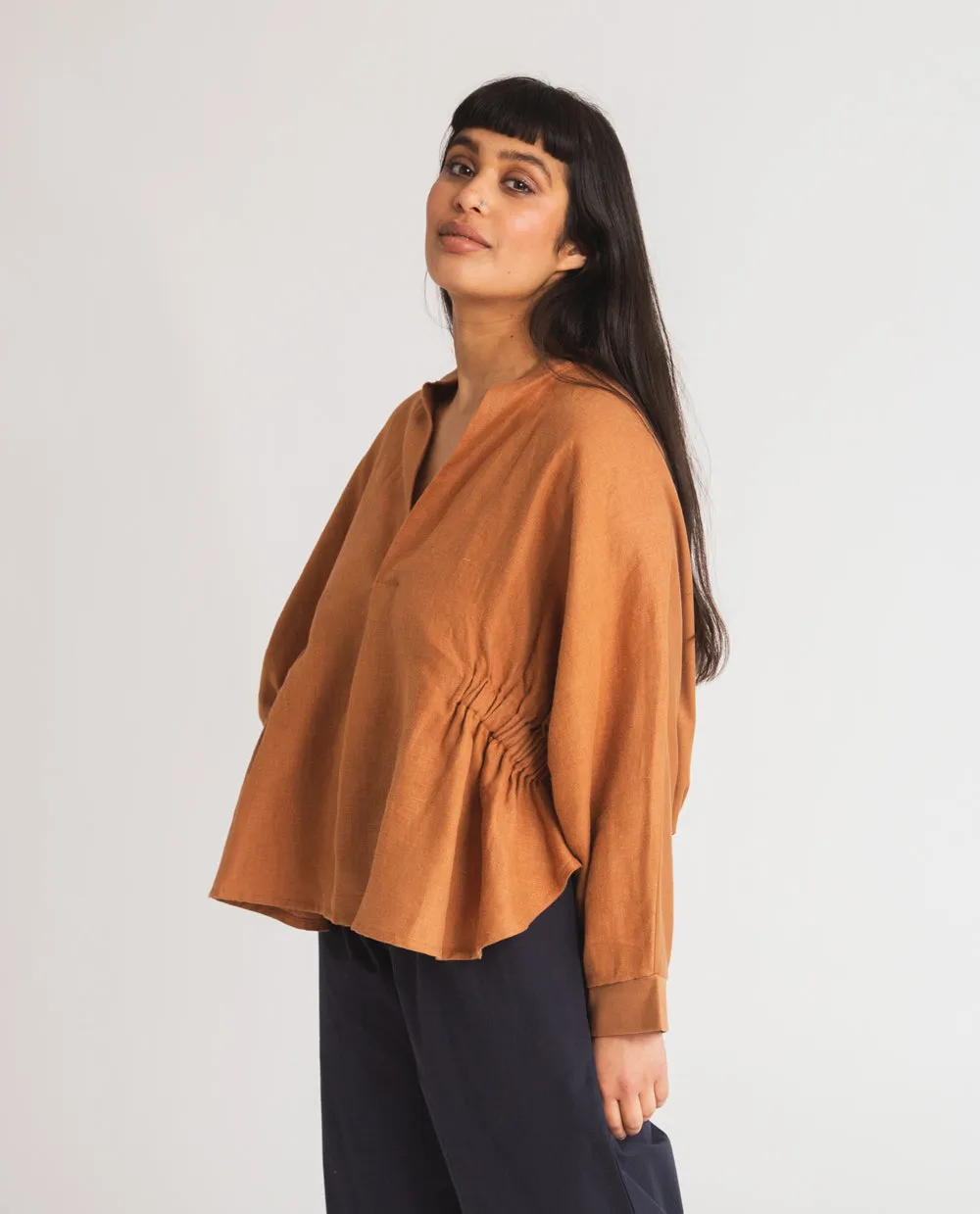 Ximena-May Organic Cotton & Linen Blouse In Tan