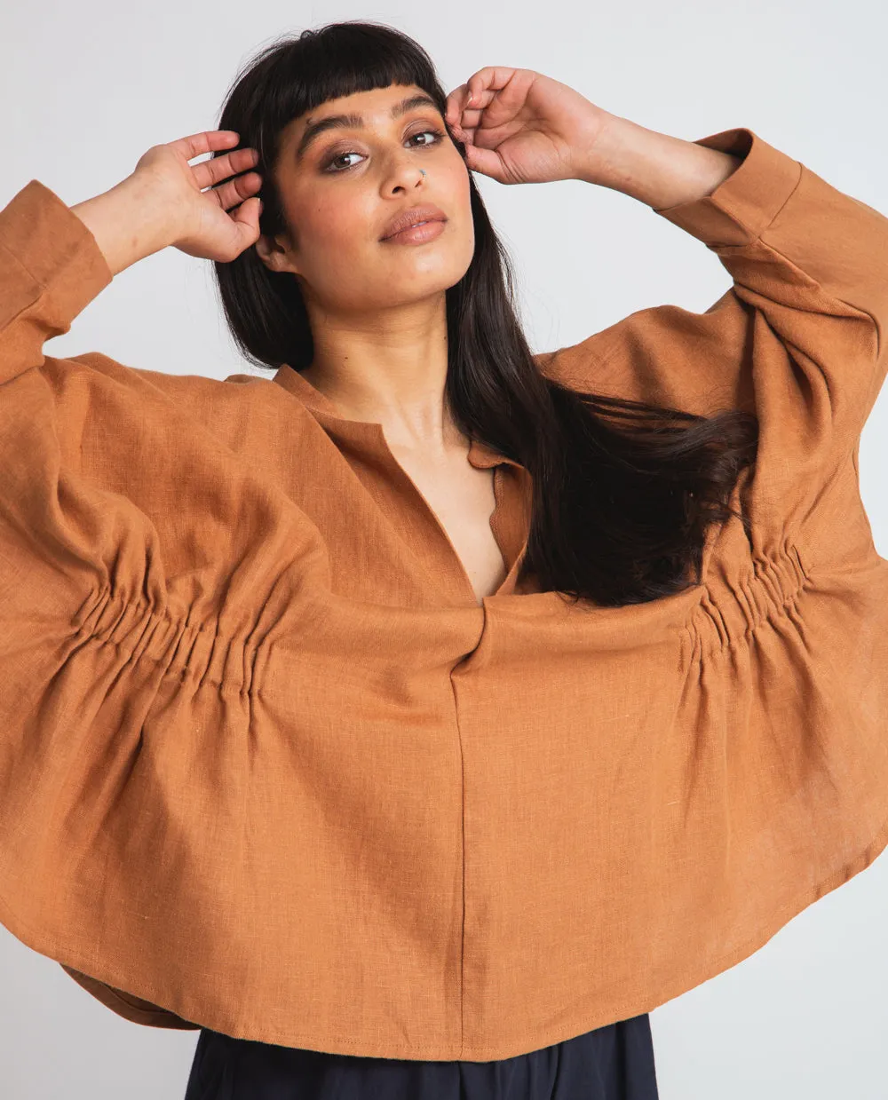 Ximena-May Organic Cotton & Linen Blouse In Tan