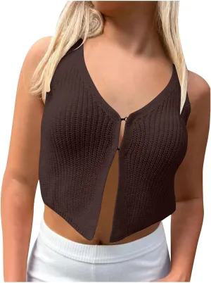 XUNRYAN Womens Tank Tops Knit Ribbed Sweater Vest Summer Casual V-Neck Tunic Tee Blouse Sleeveless Slim Fit Shirt Streetwear