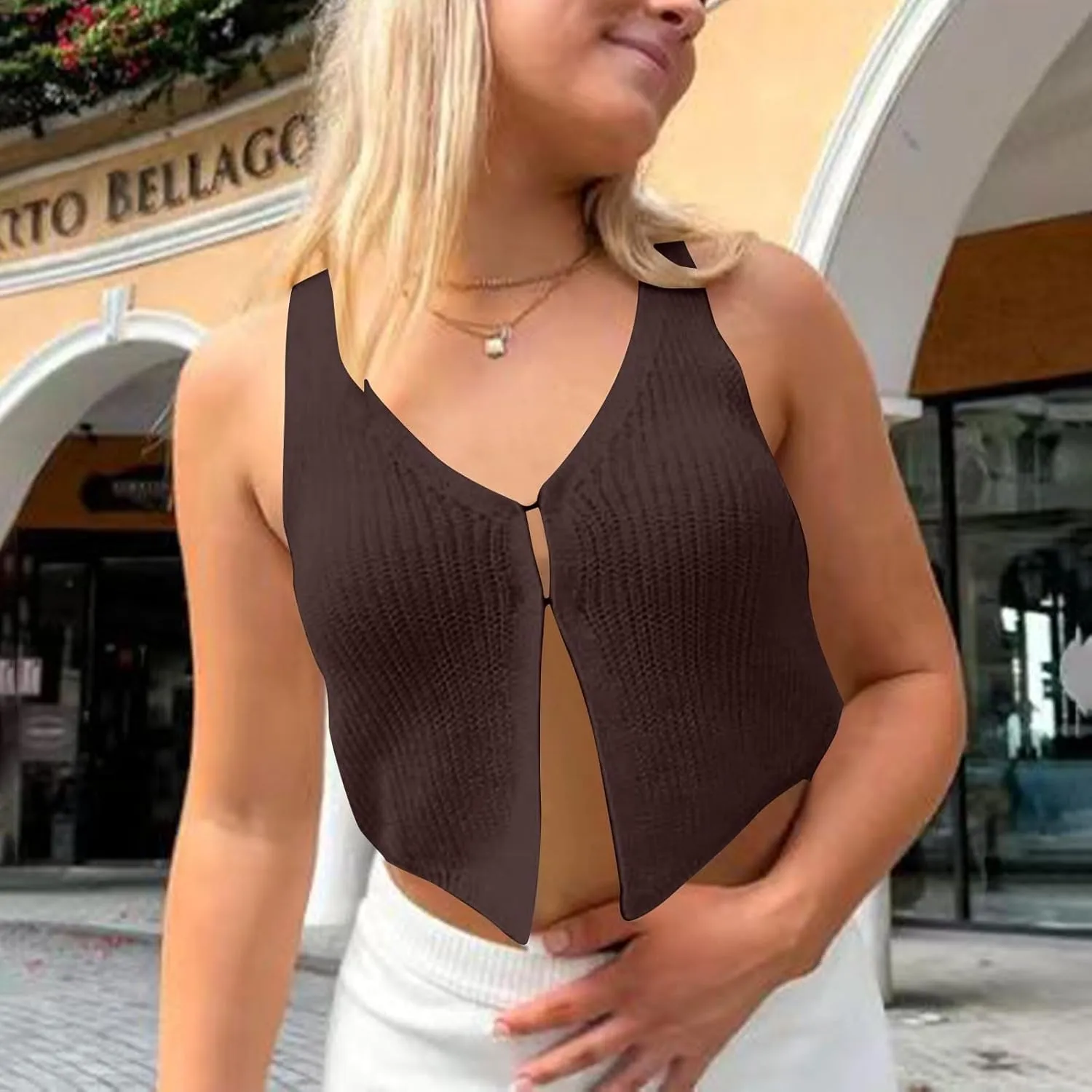 XUNRYAN Womens Tank Tops Knit Ribbed Sweater Vest Summer Casual V-Neck Tunic Tee Blouse Sleeveless Slim Fit Shirt Streetwear