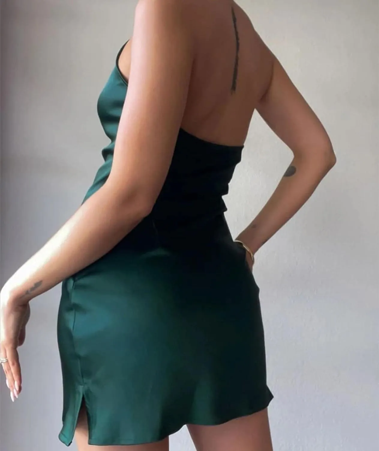 xxxiticat Women's Halter Neck Mini Satin Dress Elegant Wedding Party Club Sleeveless Backless Split Hem Bodycon Slip Dresses