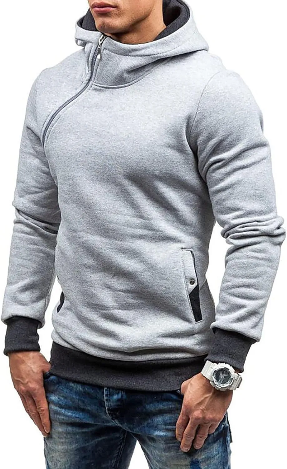 Ymosrh Mens Coats Winter Men's Casual Camouflage Sports Sweatshirt Long Sleeve Zipper Hooded Jacket Coat