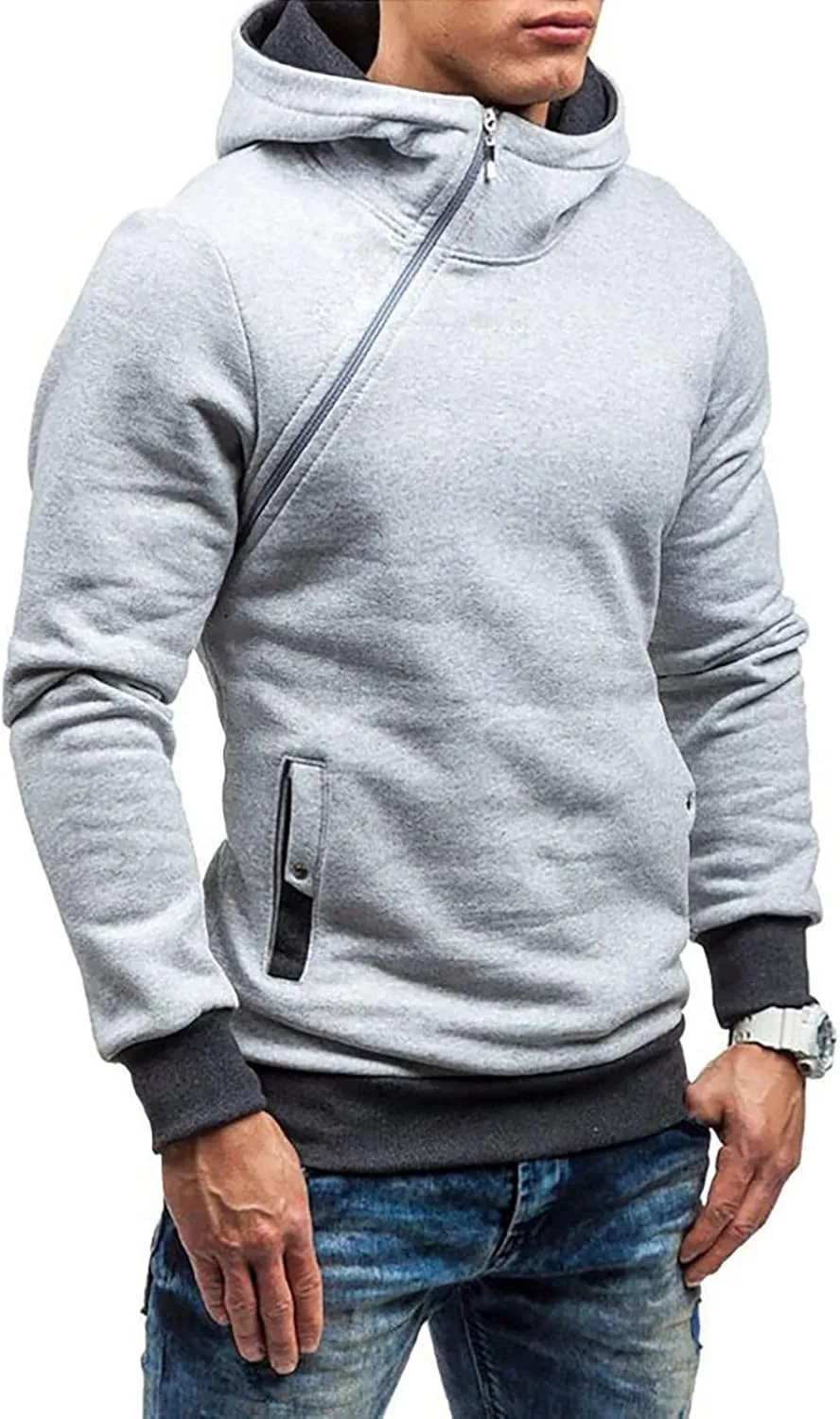 Ymosrh Mens Coats Winter Men's Casual Camouflage Sports Sweatshirt Long Sleeve Zipper Hooded Jacket Coat