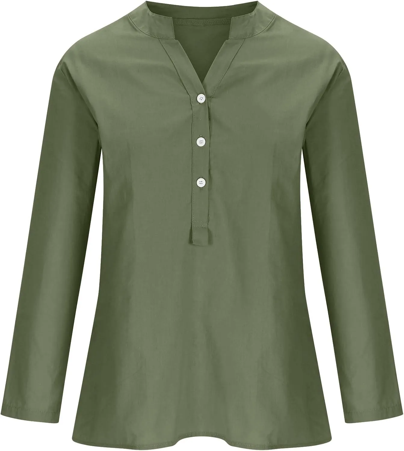 YZHM Womens Long Sleeve Blouses Cotton Linen Plus Size Tops V Neck Button Down Shirts Loose Tunic Tops Solid Trendy Tshirts