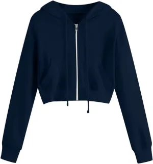 Zip Up Hoodie Women Cropped Casual Sweatshirts Workout Long Sleeve Drawstring Hooded Jacket Fashion Y2K Cute Crop Tops