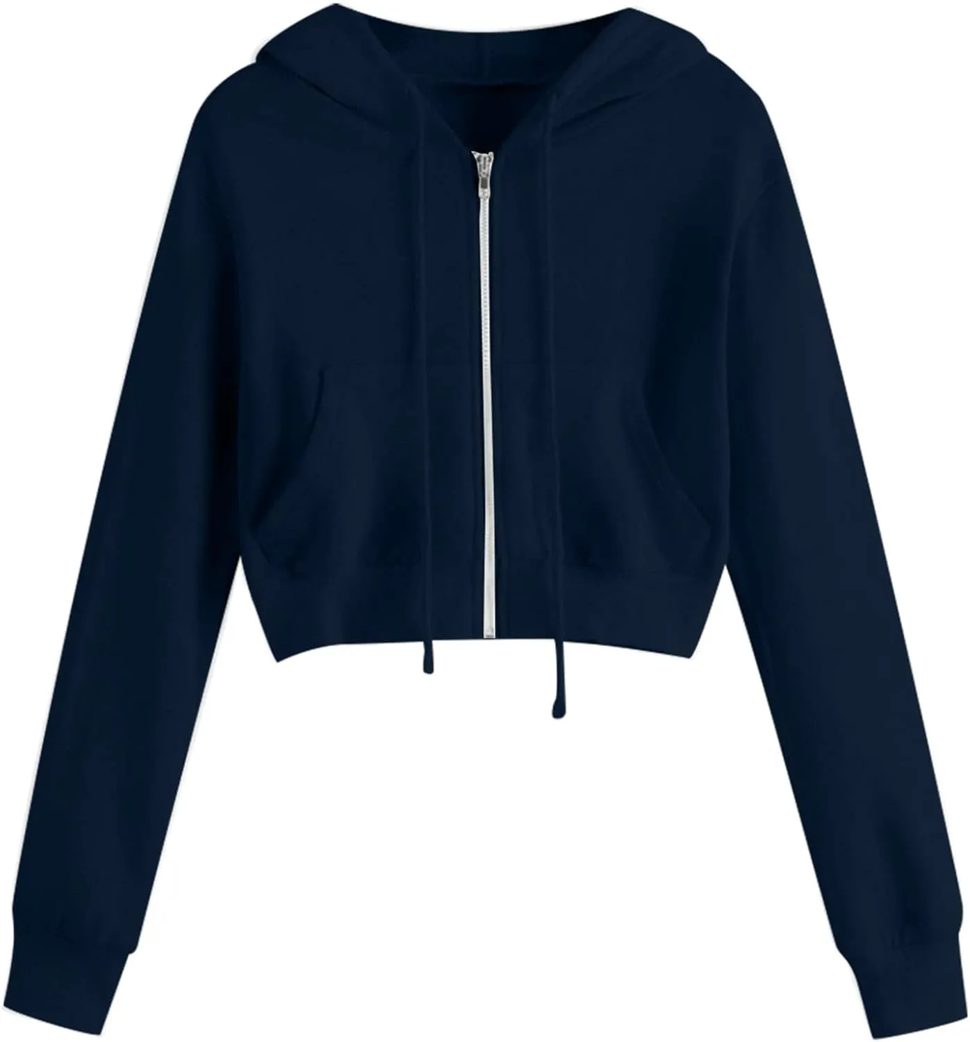 Zip Up Hoodie Women Cropped Casual Sweatshirts Workout Long Sleeve Drawstring Hooded Jacket Fashion Y2K Cute Crop Tops