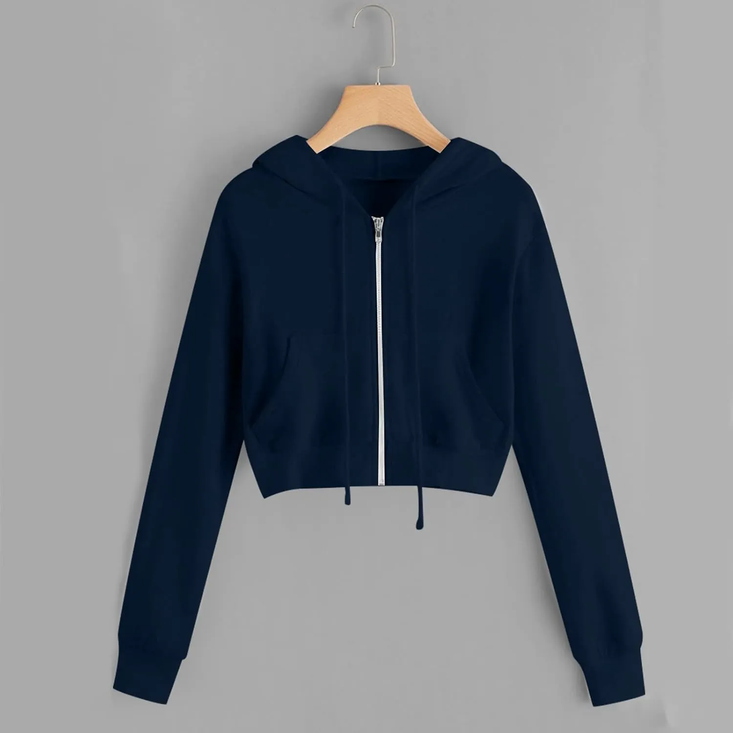 Zip Up Hoodie Women Cropped Casual Sweatshirts Workout Long Sleeve Drawstring Hooded Jacket Fashion Y2K Cute Crop Tops